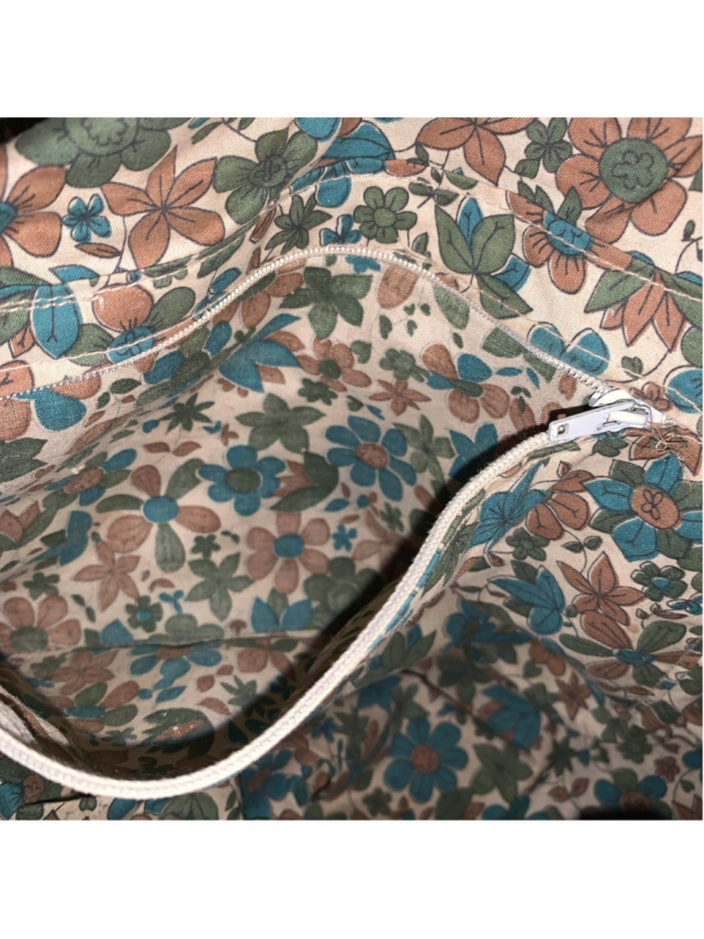 Vtg Boho Burlap Tote Elbow Bag Purse Yarn Hand-Embroidered 1960 70's Green Retro - Picture 8 of 14